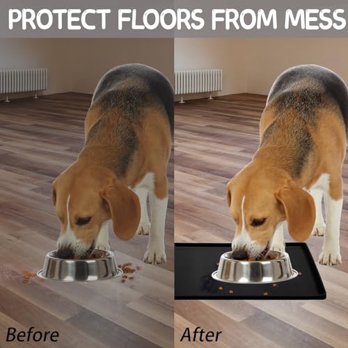 Silicone Cat & Dog Food Mat for Floors Waterproof (Black / 18''×12'')