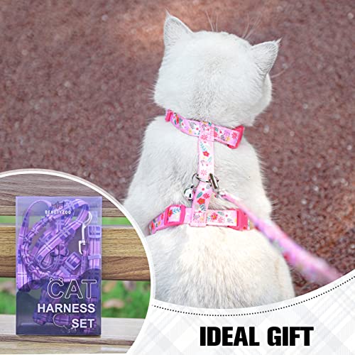 Cat Harness and Leash Set (Small(Chest: 10"-15") / Pink Flower)