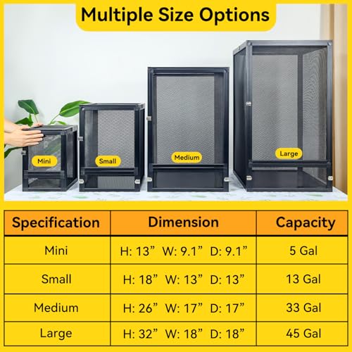 Foldable Reptile Terrarium Kit 33 Gallon 26"x17"x17" (Black)