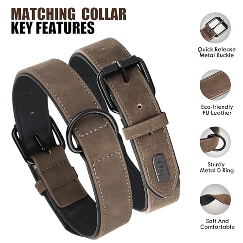 PU Leather Dog Collar and Leash Set (L: Neck 14-18", Width 1" / Brown Set)