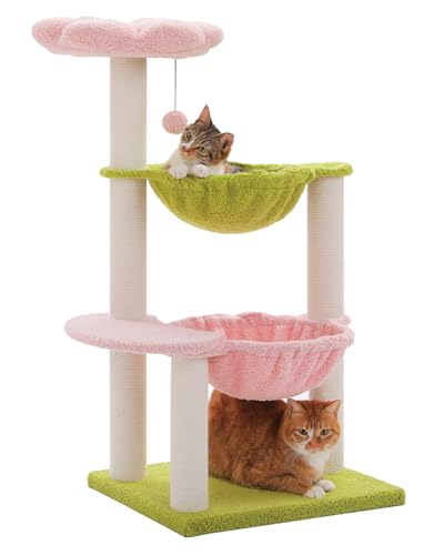 37.4" Flower Cat Tree with 2 Hammocks & 6 Sisal Posts (37.4" / Pink)