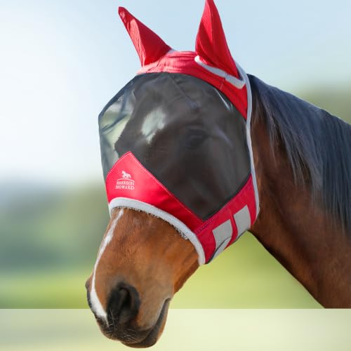 CareMaster Pro Luminous Horse Fly Mask Large Eye Space Standard with Ears UV Protection for Horse Red S Pony (Red / Small (Yearling))