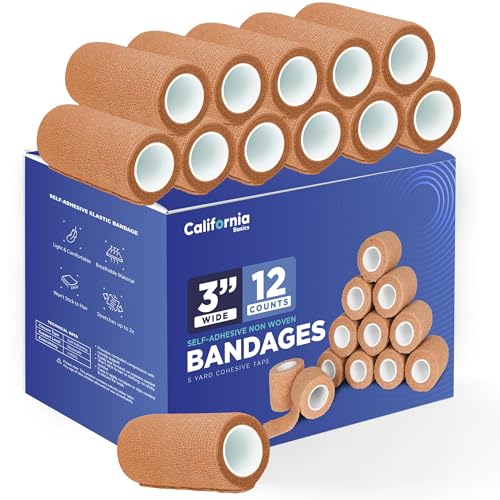 Self Adhesive Bandage Wrap (3 Inch x 5 yard- Pack of 12 / Brown)