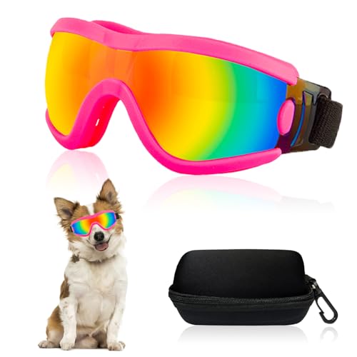 Dog Goggles Small Breed Dog Sunglasses Doggy UV Protection Glasses (Pink Frame Red Lens)