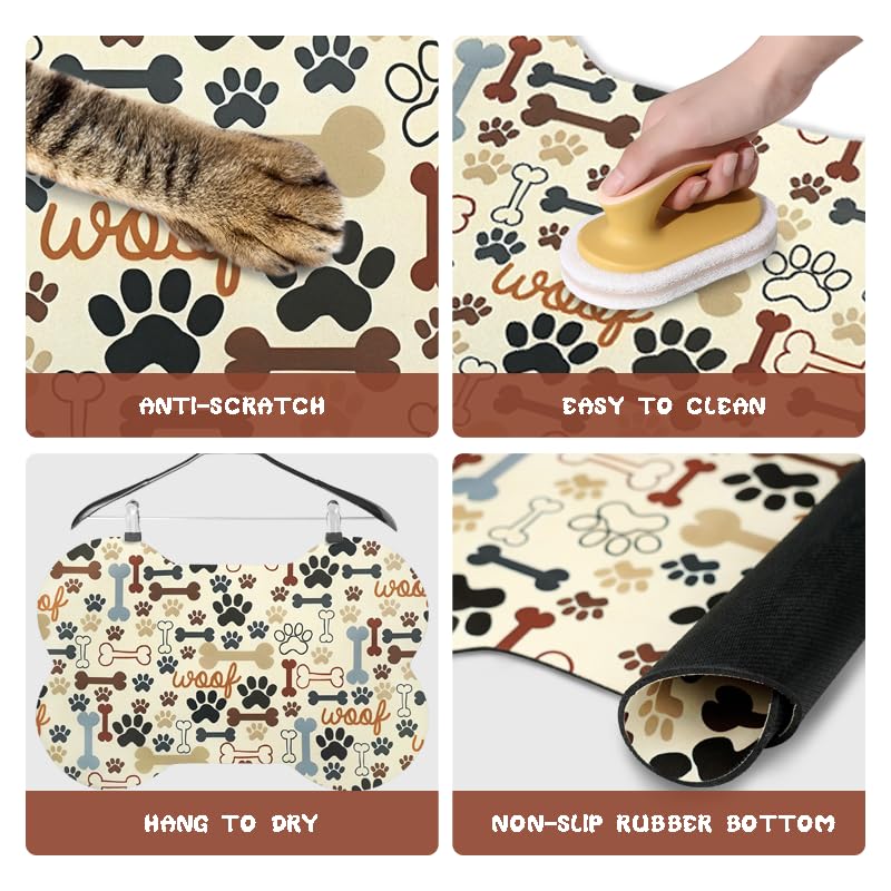 Dog Food Mats for Floors Waterproof (Beige Bone / 23.6"L x 15.7"W)