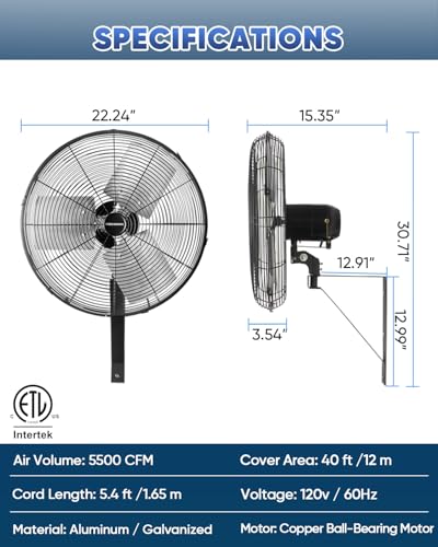 20 Inch Industrial Oscillating Wall Mount Fan 5500CFM (20 Inch)