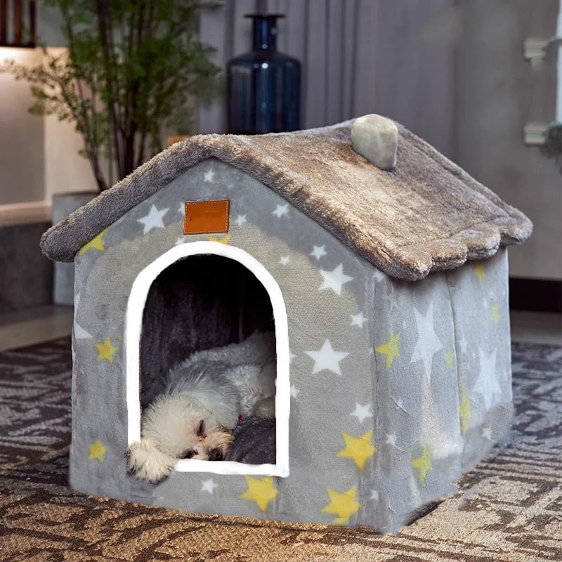 Dog House Indoor Puppy Cave Cat Nest Kennel Pet Bed Portabl Foldable (grey / L: Size fits 14kg/30lbs (Pets))