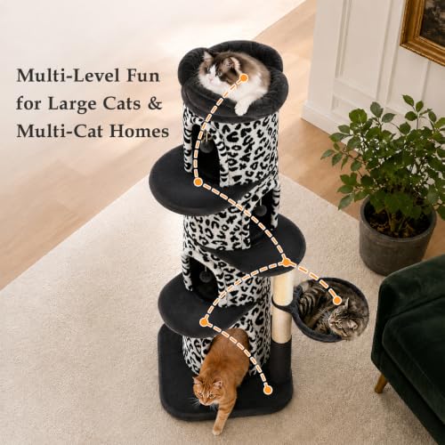 68.5" White Leopard Print Cat Tree Tower with 4 Condos (White Leopard Print / 69" Forest Cat Tree)