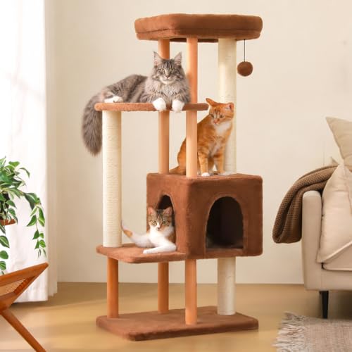 53" Modern Cat Tree Large Cats (Wooden Brown / 53")