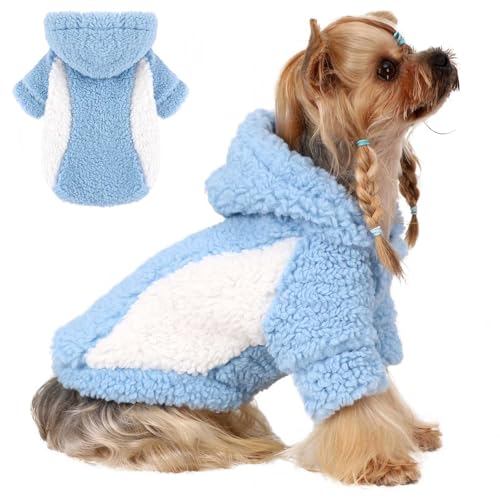 Dog Hoodie Pet Clothes Sweater with Hat Soft and Warm Cold Weather for Small Patchwork Hood (X-Small (Chest 12.2 in) / Blue)