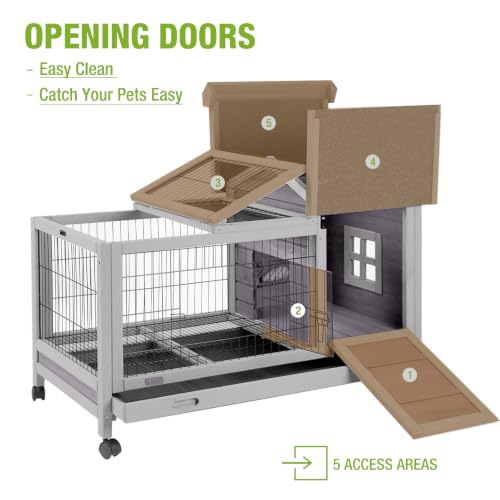 Rabbit Hutch Indoor Bunny Cage Outdoor Wood House with Wire Mesh