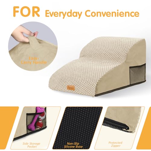 High Density Extended Foam Dog Ramp&Steps 2 Tiers (Beige / 21.7*15.7*11.8)