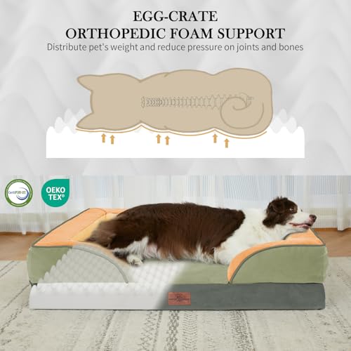 Orthopedic Dog Beds for Large Sized Dog with Bolster (36.0"L x 27.0"W x 8.0"Th / Avocado)
