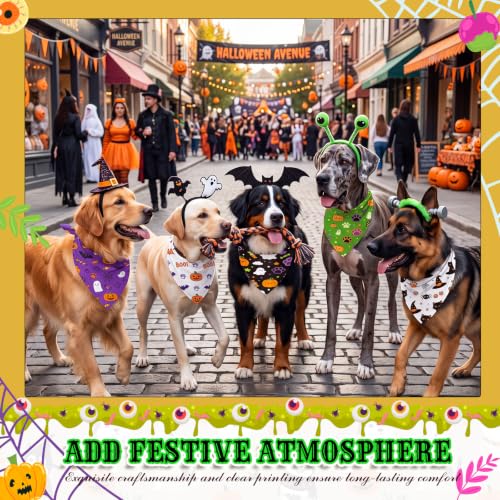 100 Pcs Halloween Dog Bandanas Bulk Cute Dog Paw Prints Pattern (Halloween Paw Prints / 31.5 x 21.7 x 21.7 Inch)