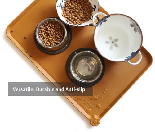 Large Silicone Pet Food Mats Tray (24"L x 24"W / Butterscotch)