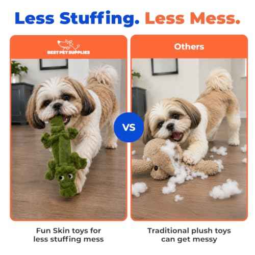 2-in-1 Stuffless Squeaky Dog Toy - Alligator, Medium (Green/Alligator / Medium)