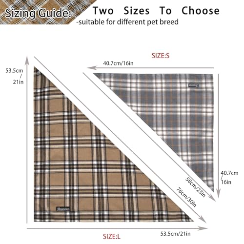 Adjustable Plaid Dog Bandanas (Grey / Small)