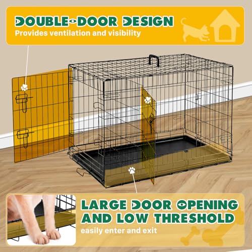 Medium Dog Crate 36 Inch Foldable Double Door Dog Cage Pet Kennel (36.6"L x 22.6"W x 24.2"H)