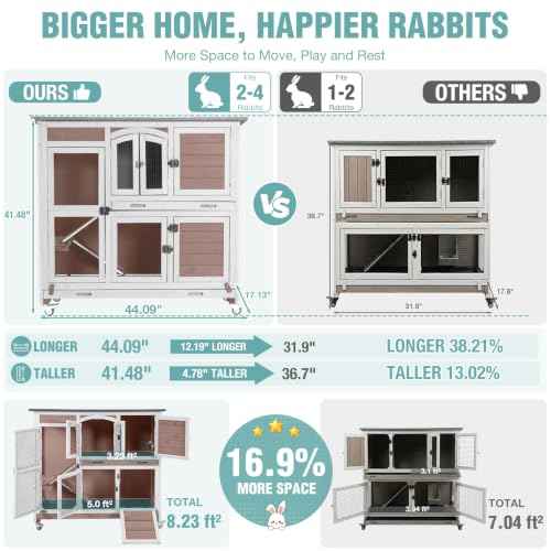 Rabbit Hutch Outdoor 2 Story Bunny Cage Large Wood Guinea Pig Cage ((Brown-Extra Large AIR77))
