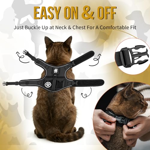Tactical Cat Harness and Leash Escape Proof Soft Adjustable (Black / XXS:(N:10"-14",C:13"-18",B.L:7.5",W:8-18 lbs))