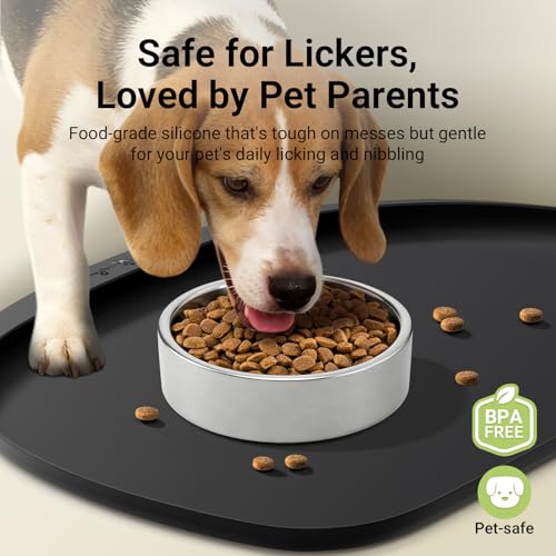 Dog Food Mat Silicone Waterproof Feeding Mat (24"L x 17"W / Black)