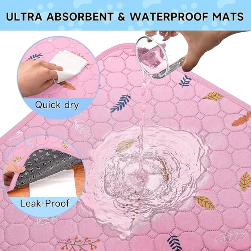 Washable Pee Pads for Dogs Large 24" x 72" 2 (Leaves - Pink / Runner 24x72 Inch (Pack of 2))
