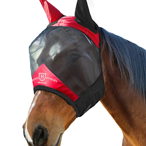 Pro Luminous Horse Fly Mask Standard with Ears UV Protection for Horse Scarlet Red (Scarlet Red/Black / X-Large (Warmblood))
