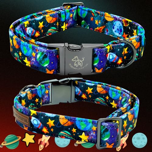 Dog Collar Boy Pet Collars Blue Durable Soft Bow (Starship Rocket / X-Large (Pack of 1))