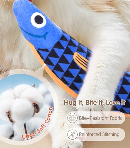 Cat Toys with[5000mg A+Natural Catnip &Silvervine] [Baby Grade] Interactive Soft Chew Kicker Cat Toys for Indoor Cats & Kittens (Blue+Yellow)
