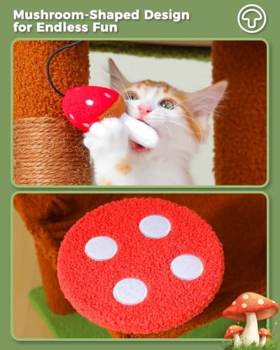 45.7" Mushroom Cat Tree with Metal Hammock (Brown / 45.7in)
