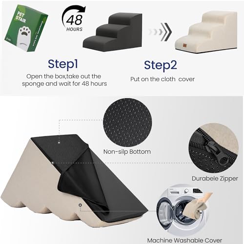 Dog Stairs for Small Dogs (Beige / 3-Step (22.4"D x 15.7"W x 15.7"H))