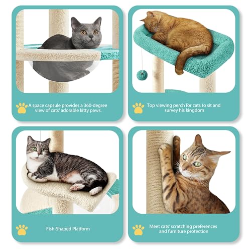 Cat Tree 35.5in Cat Tower for Indoor Cats (Indigo/Beige)