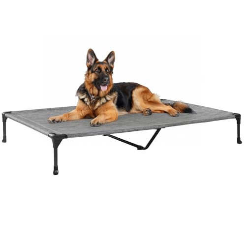 Outdoor Elevated Dog Bed Large Sized Dogs (49.0"L x 33.0"W x 9.0"Th / Black Silver)