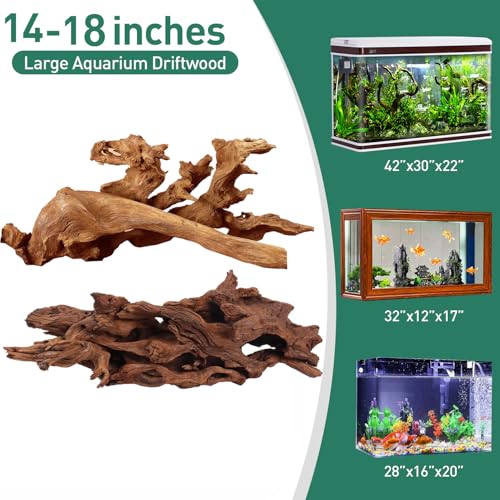 Natural Extral Large Driftwood for Aquarium Decor (Mopani driftwood （14-18 inch pack of 2）)