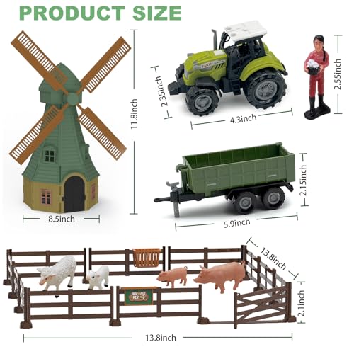 82PCS Farm Animals Toys Set Comes with Tractor Trailer (Windmill)