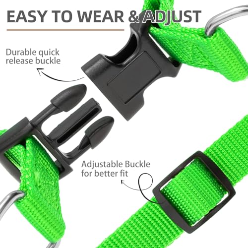 No Pull Dog Harness Soft Adjustable Basic Nylon Step in Puppy Vest Outdoor Walking with ID Tag (LimeGreen / Medium)