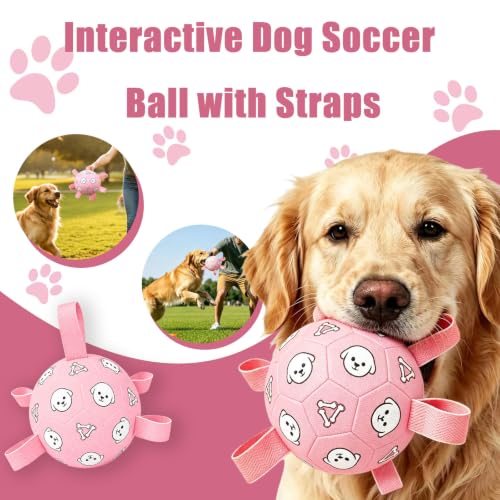 Dog Soccer Ball with Straps (Pink / Medium-6 Inch)