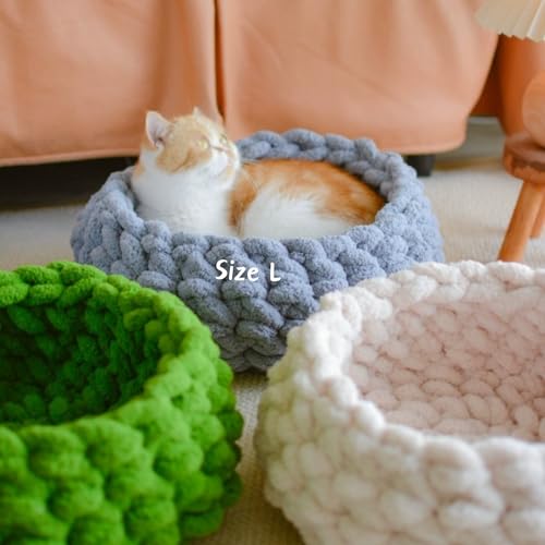 Cat Nest Bed Handwoven Washable Round Cave Kitten (Grayish Blue / Large)