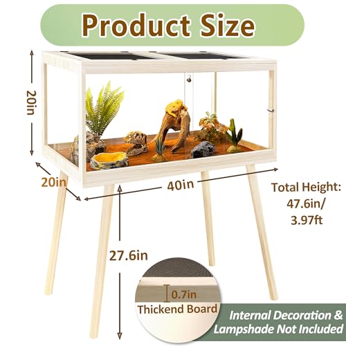 Reptile Enclosure with Leg (Oak / 40"x20"x20",65Gallons)