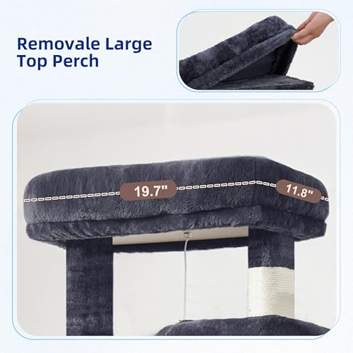 Tall Cat Tree Tower for for Multiple Cats (78.7 inch / Smoky gray)