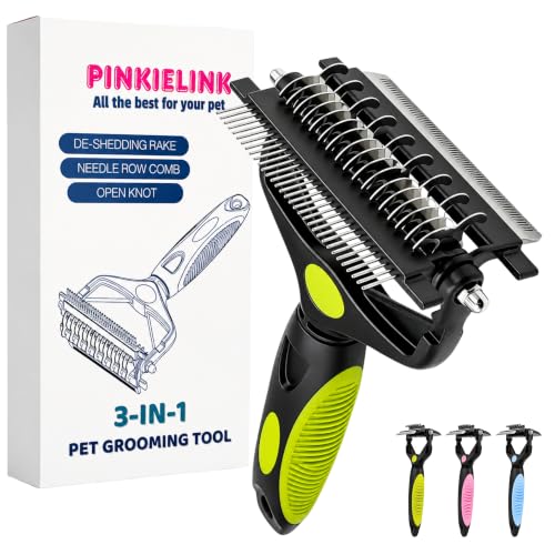 3-IN-1 Pet Grooming Tool - Undercoat Rake, Dematting Comb & Deshedding Brush for Cats, Dogs, Horses - Removes Mats, Tangles & Loose Fur, Reduces Shedding & Prevents Hair Mess (Green) (Green)