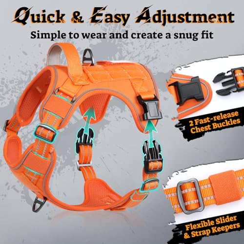 Tactical Dog Harness for Large Dogs (Xl(chest:23.6"-41.8",neck:21.7"-32.3",back:9.1") / Orange)