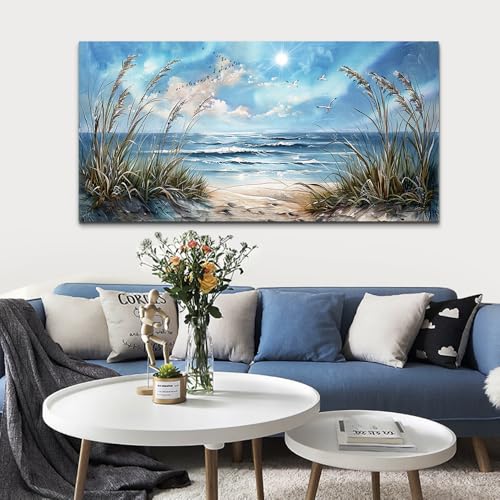 Large Wall Decor For Bedroom Framed Wall Art For Living Room Sunshine Ocean Scenery Painting Blue Sea Waves Wall Pictures Office Modern Canvas Prints Artwork Aesthetic Home Decorations (60"L x 30"W / Blue Sea Sunshine Waves Pictures)