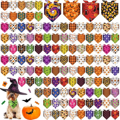 120 Pcs Fall Dog Bandanas Halloween for Small Dogs Cats