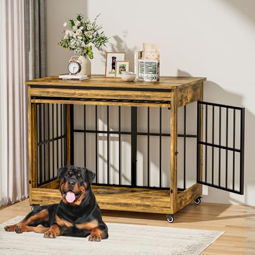 46" Large Dog Crate Furniture (Rustic Brown / 46.0"L x 28.4"W x 36.6"H)