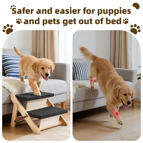 Wood Pet Stairs (2 Steps – For Sofas (12–19 in) / 17.3" L x 17.2" W x 13.0" H)