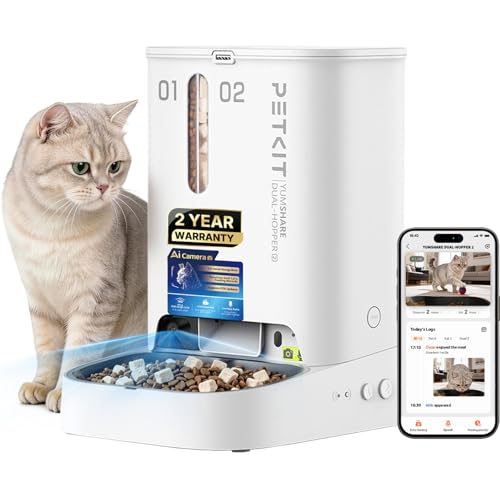 Automatic Cat Feeder with Camera (White with Dual-Hopper Food Hopper)