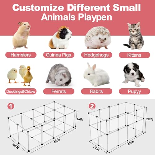 24 Panels Small Animals Playpen (24 Panels - 48"L x 24"W x 28"H / Transparent)
