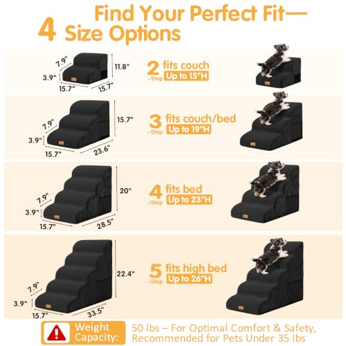 3 Tiers Foam Dog Ramps (Black / 23.6*15.7*15.7)