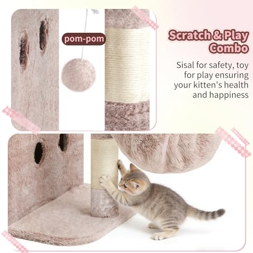 26.3" Cat Tree for Large Cats with Big Perch & Dual Condos HCT204SMU (Rosy Brown / 26.3 inch)